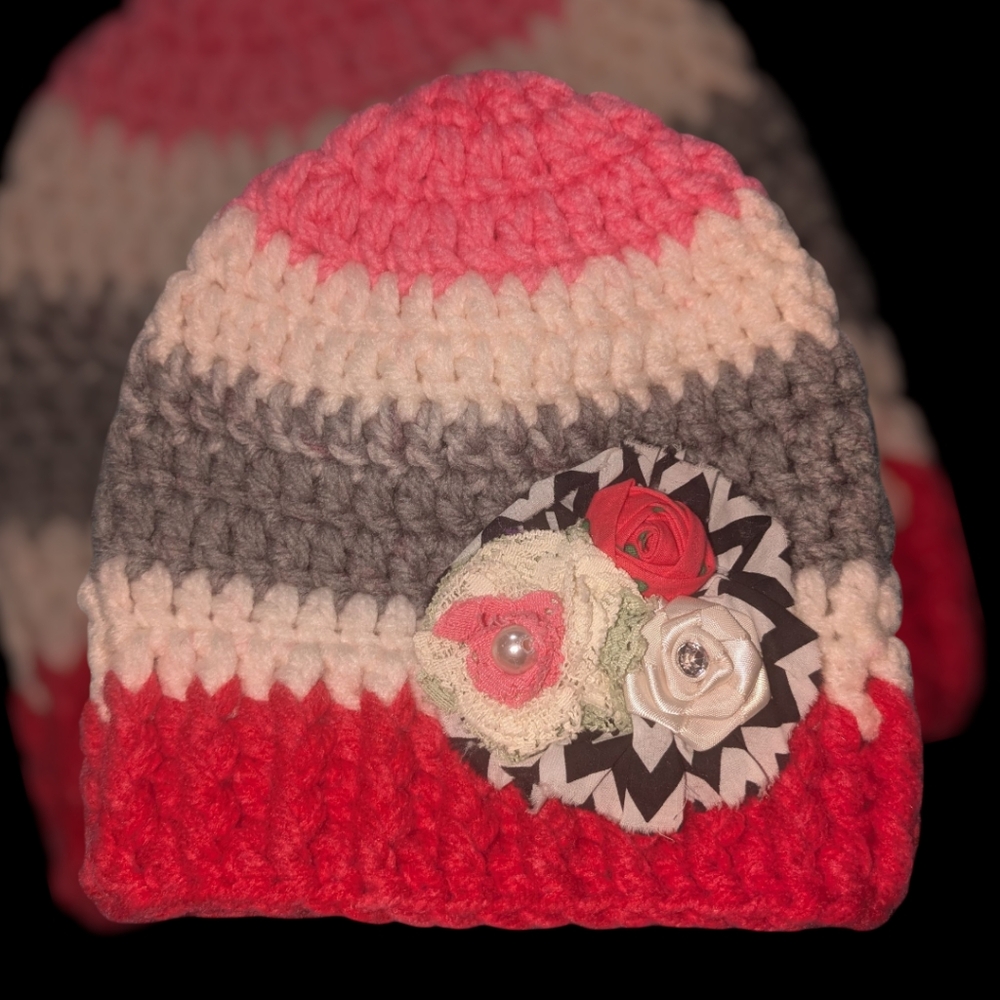 Crochet Handmade Beanie with Removable Floral Accent